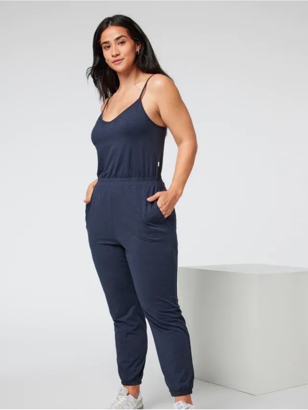 Vuori Navy Lightweight Knit Jumpsuit with Pockets